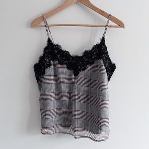 A&F｜Soft Plaid Cami with Lace Trim Double Layered and Straight Hem